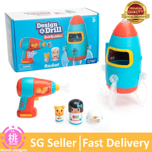 Educational Insights Design & Drill Bolt Buddies Rocket Take Apart Toy with Electric Toy Drill, Preschool STEM Toy