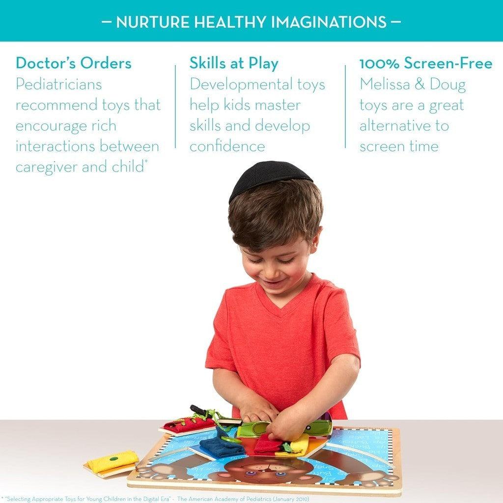 Melissa & Doug Basic Skills Puzzle Board-Wooden Educational Toy-Learn To Button Busy Board, Activity Board