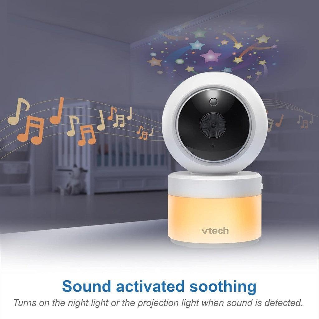 VTech Baby Monitor 5" Screen with 2 Cameras, Pan-Tilt- Zoom, Night Light, Glow On The Ceiling Projector, Two-Way Talk