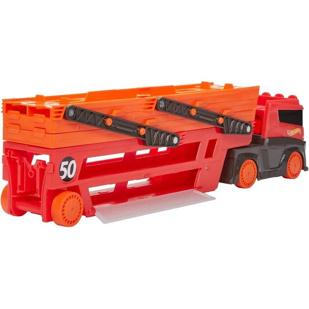 Hot Wheels Toy Car Track Set, Mega Hauler with 6 Expandable Levels, Storage for Up to 50 1:64 Scale Vehicles