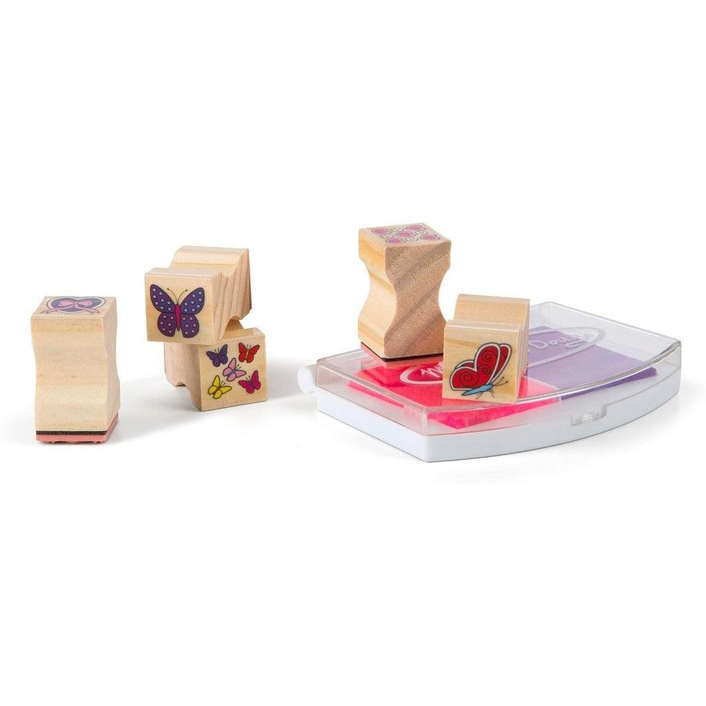 Melissa & Doug Butterfly and Heart Wooden Stamp Set: 8 Stamps and 2-Color Stamp Pad