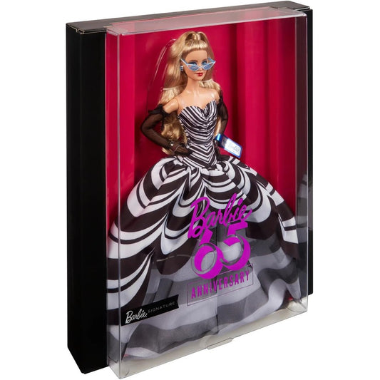 Barbie Signature Doll,65th Anniversary Collectible with Blonde Hair,Black& White Gown,Sapphire Gem Earrings & Sunglasses