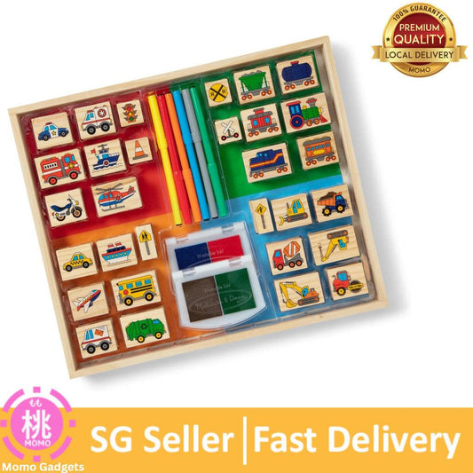 Melissa & Doug 31901 Deluxe Wooden Stamp and Coloring Set - Vehicles