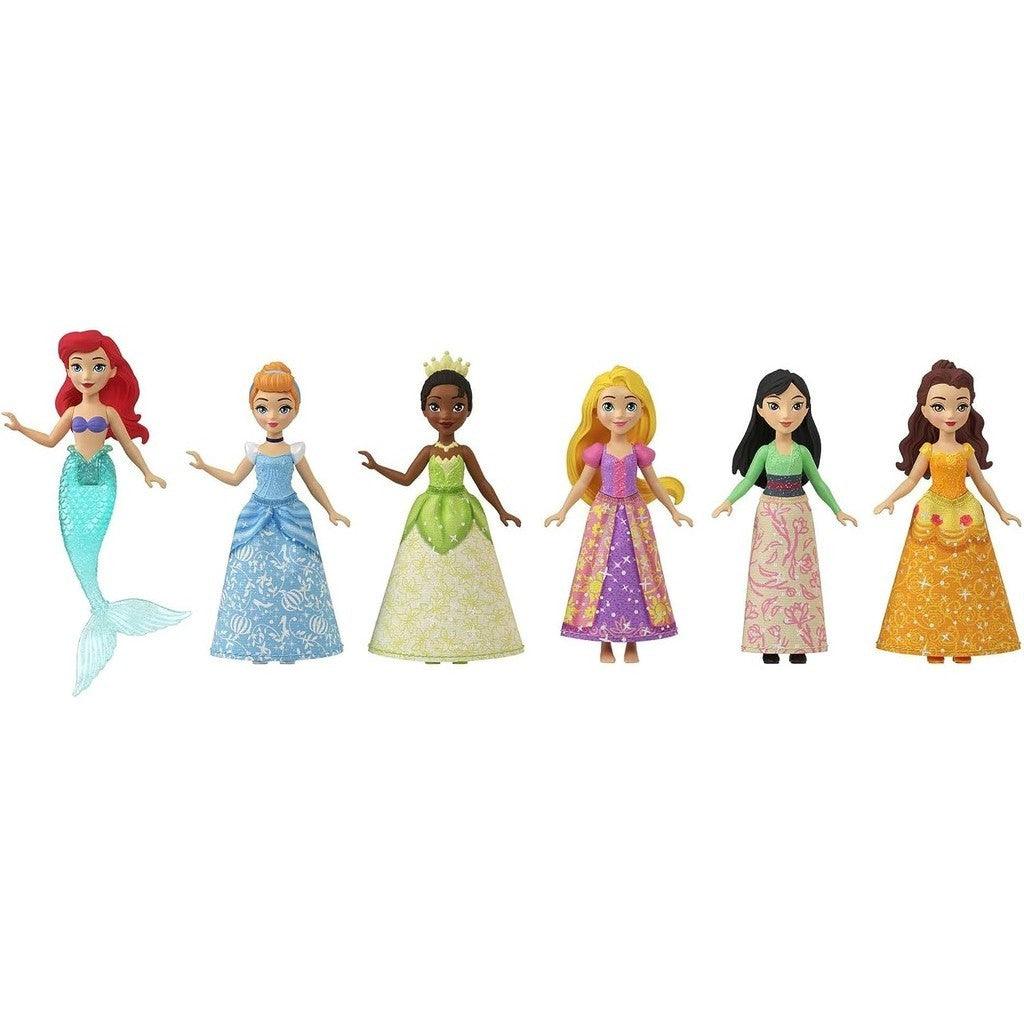 Mattel Disney Princess Toys, 6 Posable Small Dolls with Sparkling Clothing and 13 Tea Party Accessories Inspired