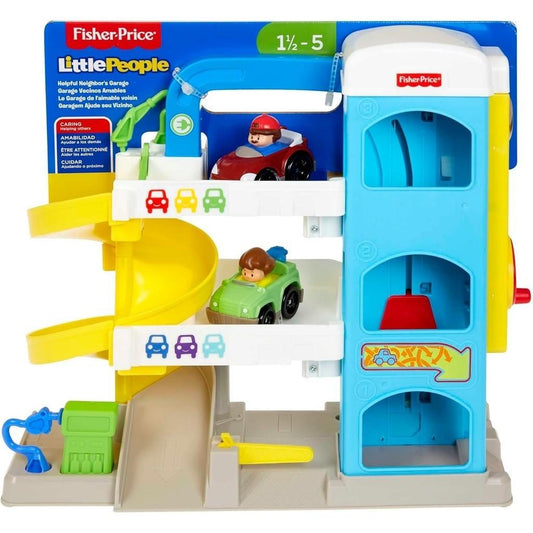 Fisher-Price Little People Toddler Toy Helpful Neighbor’s Garage Playset with Spiral Ramp & 2 Cars