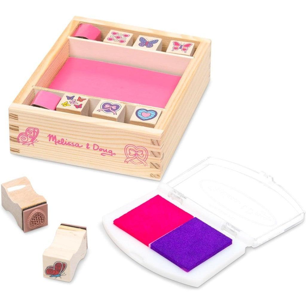 Melissa & Doug Butterfly and Heart Wooden Stamp Set: 8 Stamps and 2-Color Stamp Pad