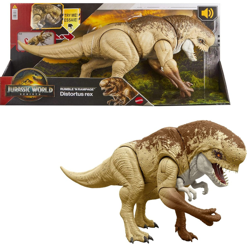 Mattel Jurassic World Rebirth Distortus T-Rex Dinosaur / Rex Rumble N Rampage Dinosaur Action Figure