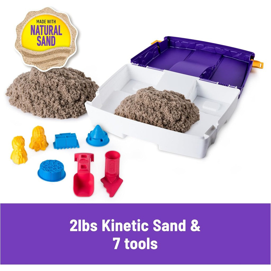 Kinetic Sand, Folding Sand Box with 2lbs Play Sand, 7 Molds & Tools, Sensory Toys for Kids Ages 3 and Up