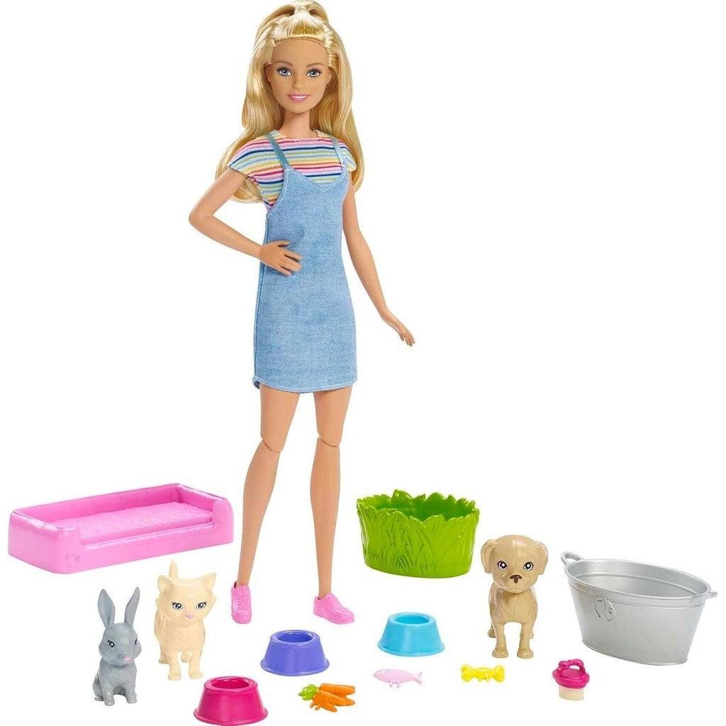 Barbie Play 'n Wash Pets Doll & Playset with 3 Color-Change Animals & 10 Toy Accessories