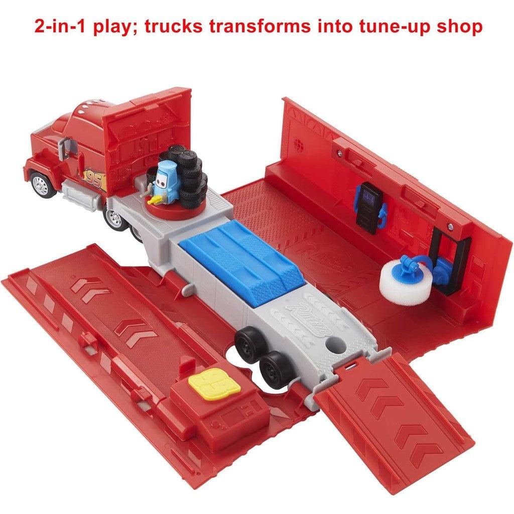 Mattel Disney and Pixar Cars Transforming Mack Playset, 2-in-1 Toy Truck & Tune-Up Station with Launcher, Lift & More
