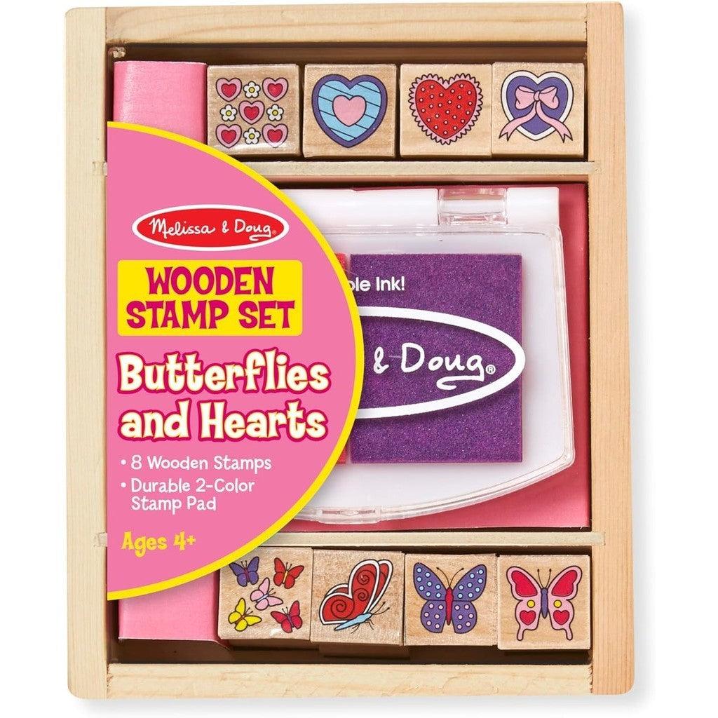 Melissa & Doug Butterfly and Heart Wooden Stamp Set: 8 Stamps and 2-Color Stamp Pad