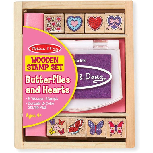 Melissa & Doug Butterfly and Heart Wooden Stamp Set: 8 Stamps and 2-Color Stamp Pad