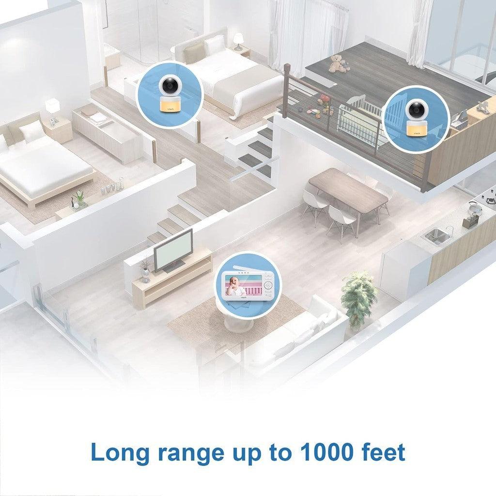 VTech Baby Monitor 5" Screen with 2 Cameras, Pan-Tilt- Zoom, Night Light, Glow On The Ceiling Projector, Two-Way Talk