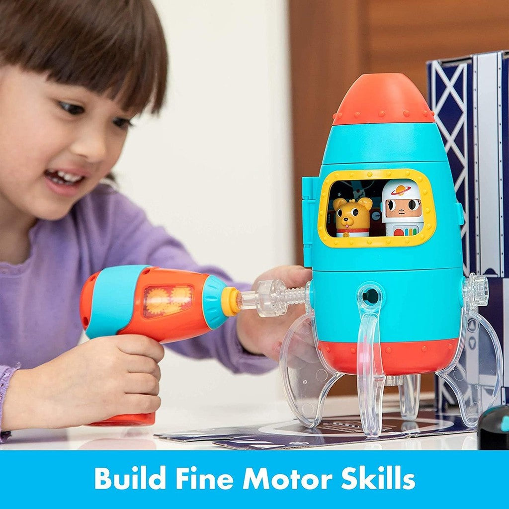 Educational Insights Design & Drill Bolt Buddies Rocket Take Apart Toy with Electric Toy Drill, Preschool STEM Toy