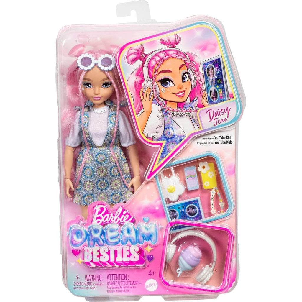 Barbie Dream Besties Doll and Accessories, Daisy Jean Posable Fashion Doll with Removable Fashions & Wavy Pink Hair