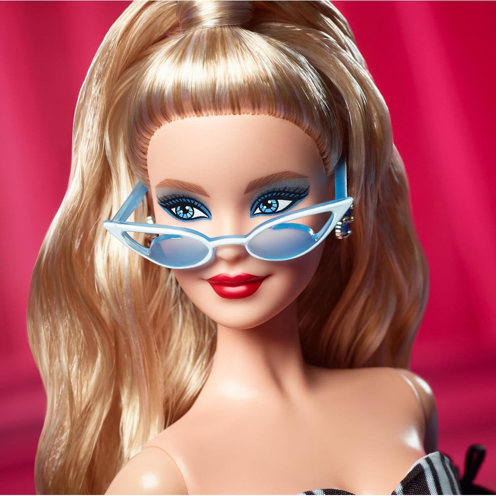 Barbie Signature Doll,65th Anniversary Collectible with Blonde Hair,Black& White Gown,Sapphire Gem Earrings & Sunglasses