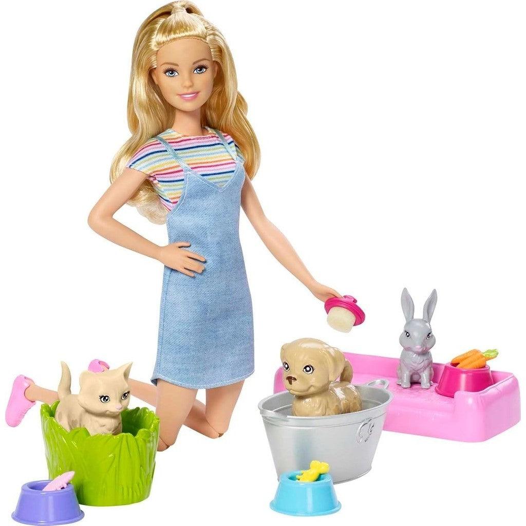 Barbie Play 'n Wash Pets Doll & Playset with 3 Color-Change Animals & 10 Toy Accessories