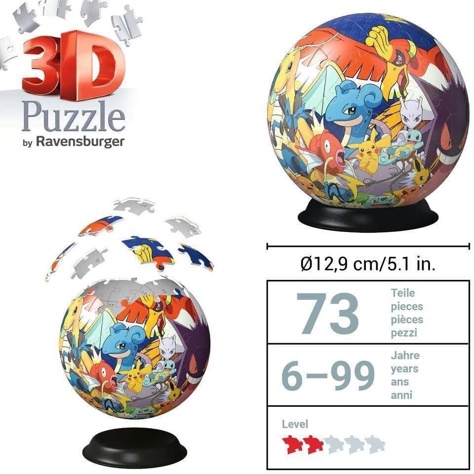 Ravensburger Pokemon 3D Jigsaw Puzzle Ball for Kids Age 6 Years Up - 72 Pieces/54 Pieces/Pencil Pot 54 Pieces
