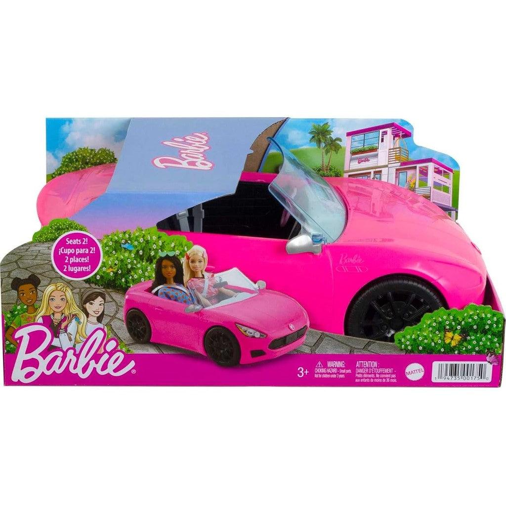 Barbie Toy Car, Bright Pink Doll-Sized Convertible with 2 Seats, Seatbelts & Rolling Wheels, Realistic Details