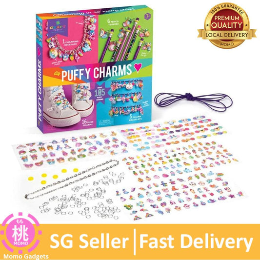Craft-tastic – DIY Puffy Sticker Charms – Craft Kit Makes a Necklace, 5 Bracelets, 6 Pencil Toppers, and 16 Shoe Charms