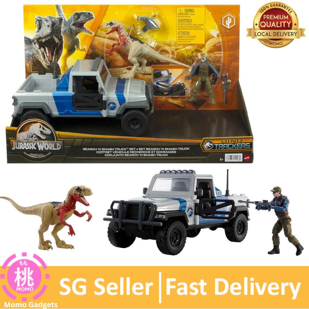 Mattel Jurassic World Search 'n Smash Truck Set with Atrociraptor Dinosaur & Human Action Figure
