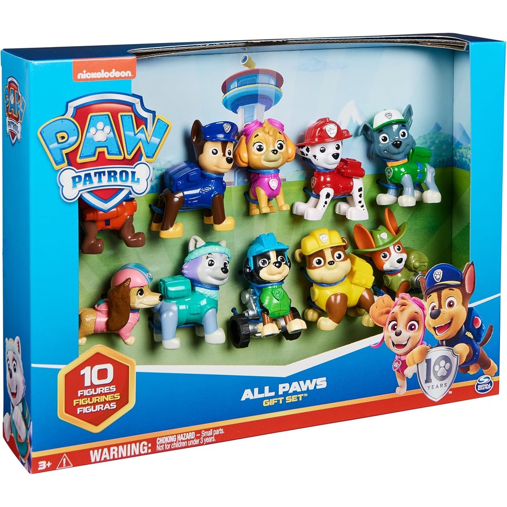 Paw Patrol, 10th Anniversary, All Paws On Deck Toy Figures Gift Pack with 10 Collectible Action Figures