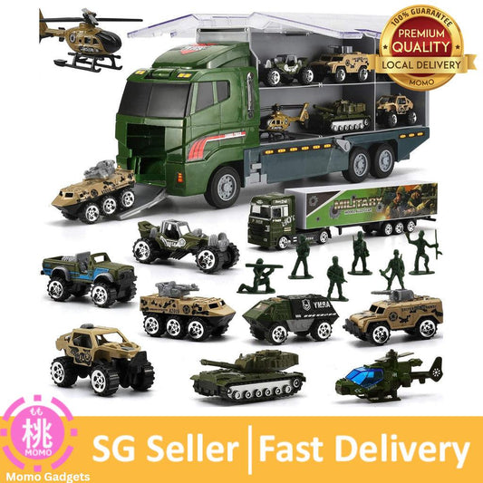 26 Pcs Military Truck with Soldier Men Set(2 in 1), Mini Die-cast Battle Car in Carrier Truck