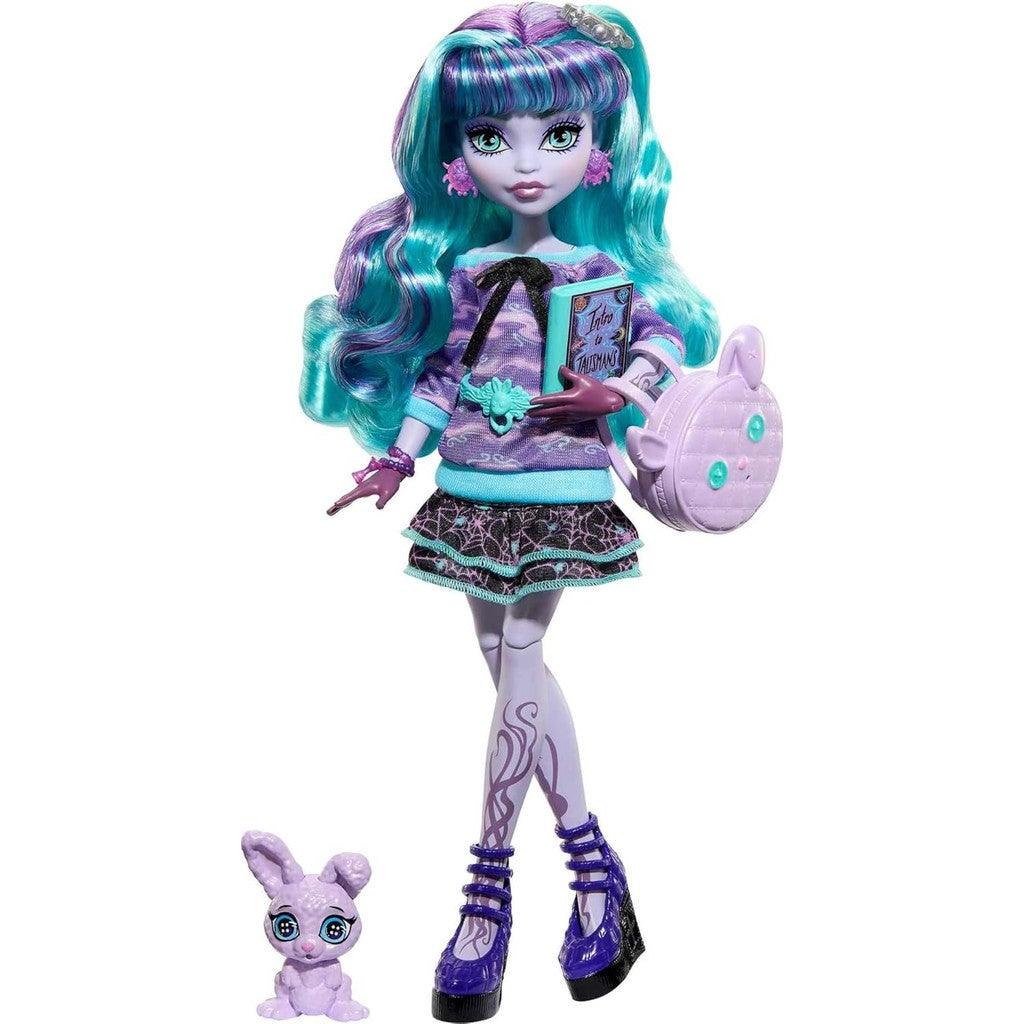 Monster High Creepover Party Doll, Twyla with Pet Bunny Dustin, Sleepover Clothes&Accessories like Hoodie, Book&Backpack