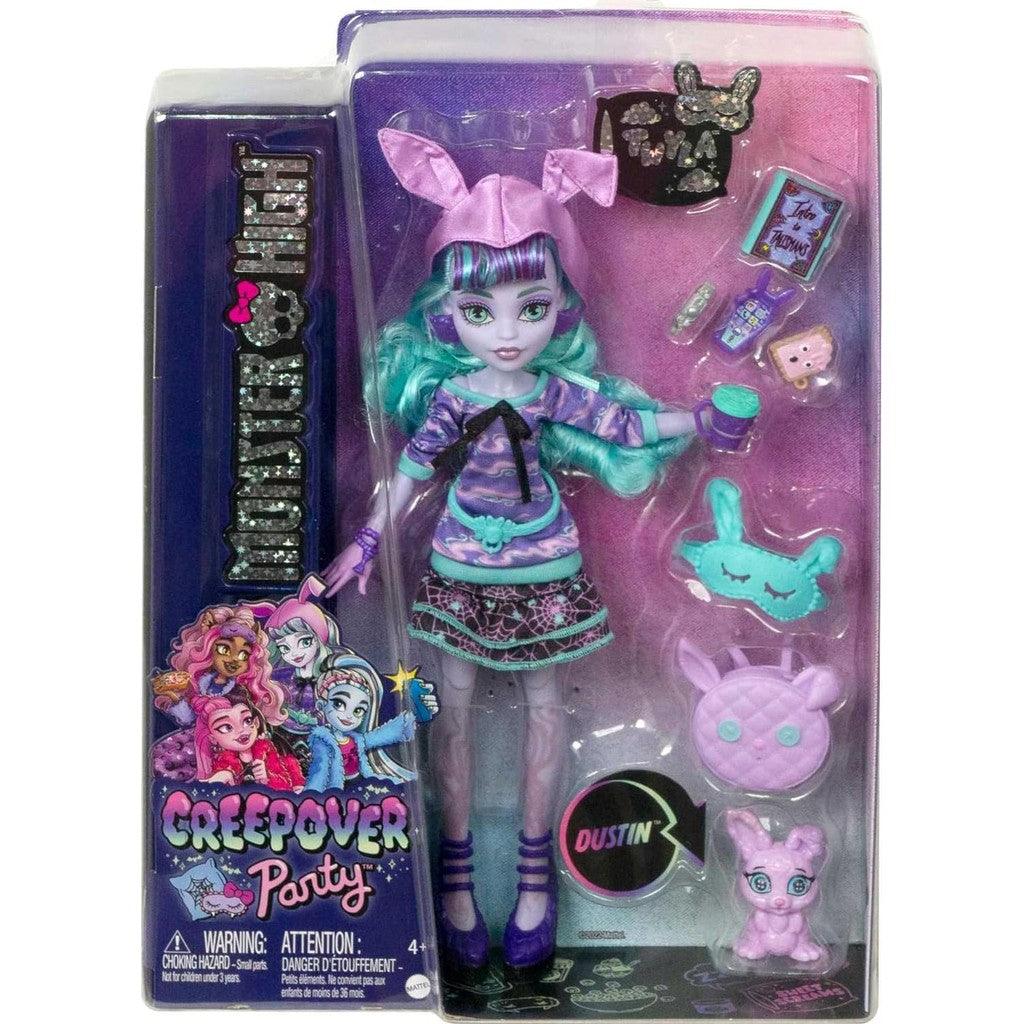 Monster High Creepover Party Doll, Twyla with Pet Bunny Dustin, Sleepover Clothes&Accessories like Hoodie, Book&Backpack