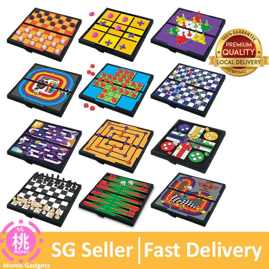 Magnetic Board Game Set by GAMIE - Includes 12 Retro Fun Games - 5" Compact Design - Individually Boxed