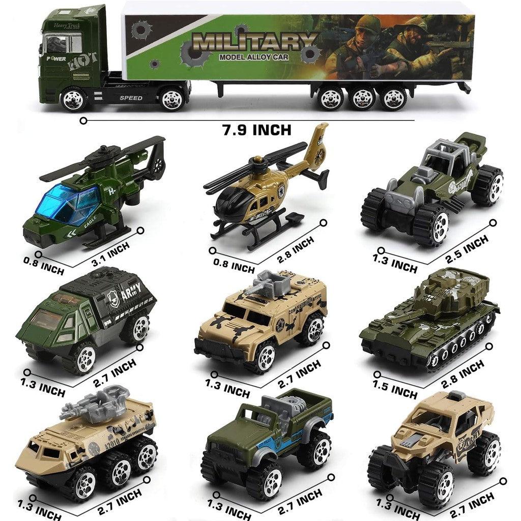 26 Pcs Military Truck with Soldier Men Set(2 in 1), Mini Die-cast Battle Car in Carrier Truck