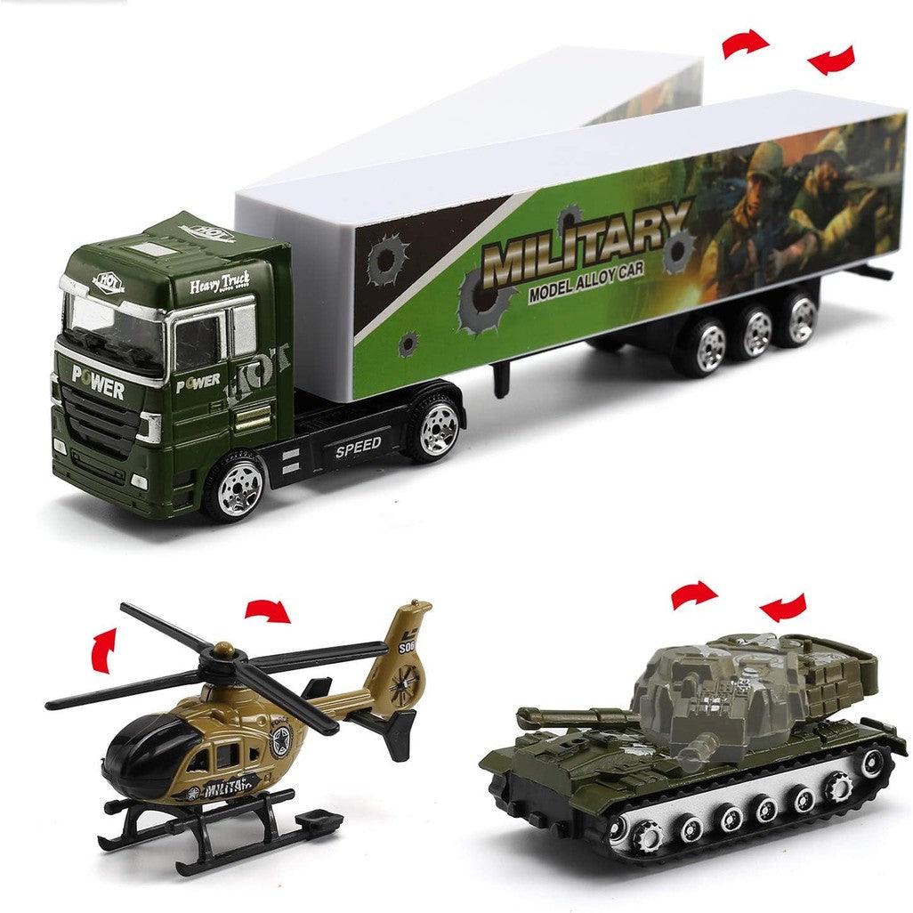 26 Pcs Military Truck with Soldier Men Set(2 in 1), Mini Die-cast Battle Car in Carrier Truck