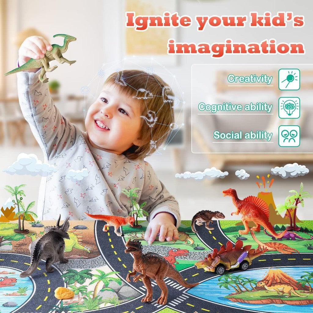 Kiddiworld Dinosaur Toys for 3 4 5 Year Old Boys Gifts, Dinosaurs Toys for Kids 3-5-7, Dino Figures Activity Play Mat