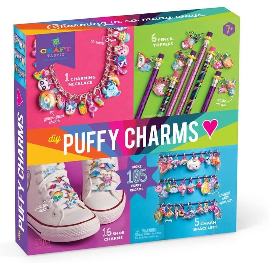 Craft-tastic – DIY Puffy Sticker Charms – Craft Kit Makes a Necklace, 5 Bracelets, 6 Pencil Toppers, and 16 Shoe Charms
