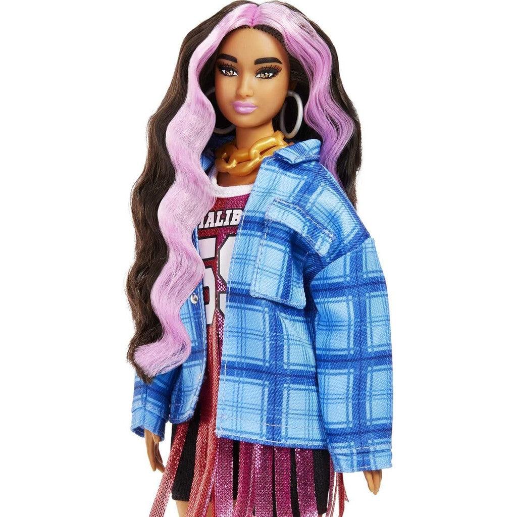 Barbie Extra Doll and Accessories with Pink-Streaked Crimped Hair in Jersey Dress with Pet Corgi