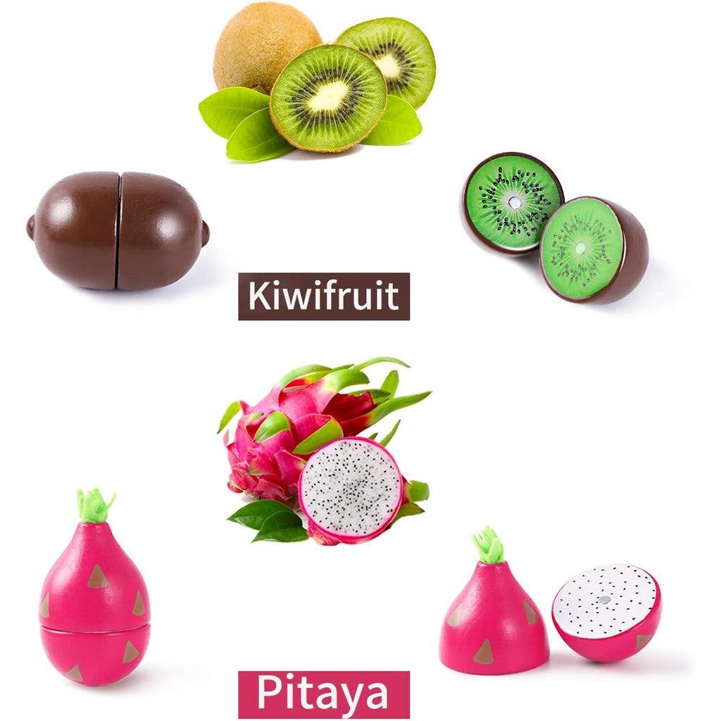 iPlay-iLearn Wooden Play Food Toy,Kids Wood Cutting Magnetic Fruit Vegetables,Toddler Cooking Food Set