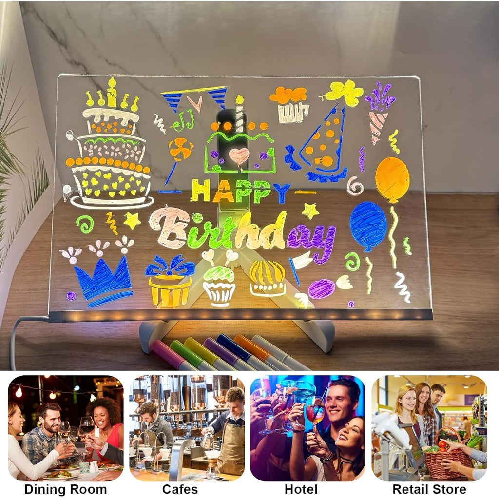 LED Note Board with Colors, 30 x 20 cm Light Up Acrylic Message Board, Illuminating LED Acrylic Message Board