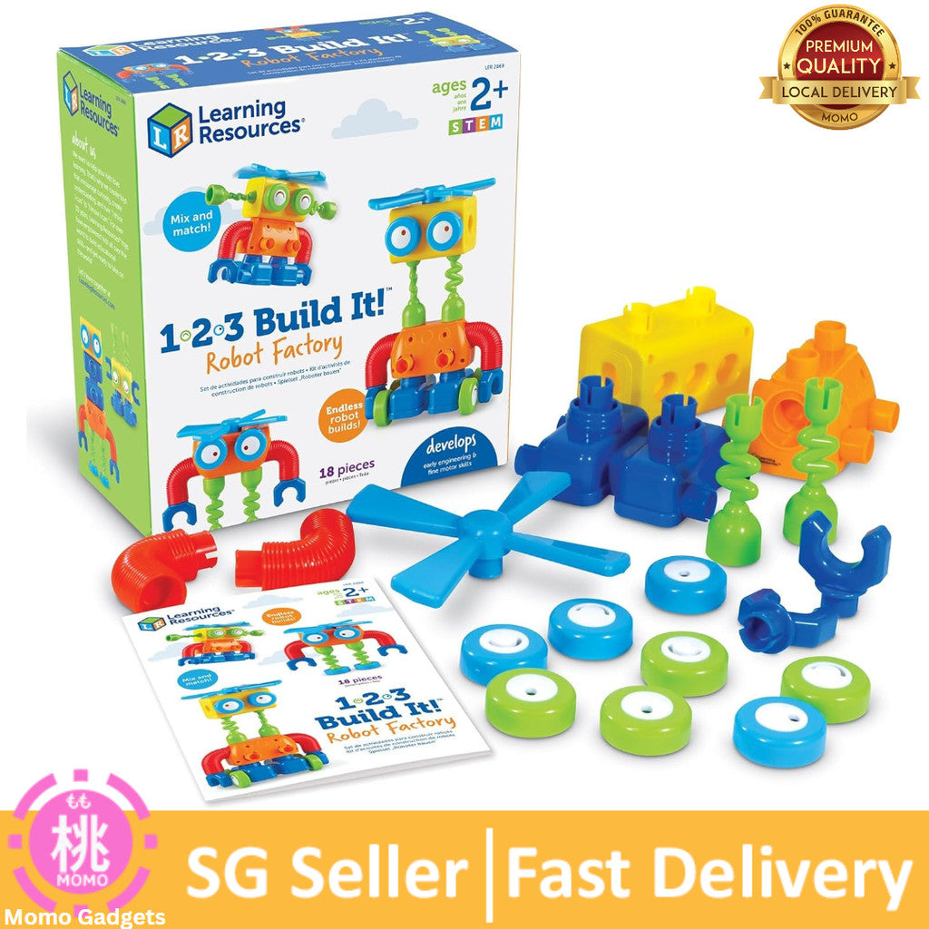 Learning Resources 1-2-3 Build It! Robot Factory, Fine Motor Toy, Robot Building Set for Unisex Children Ages 2+
