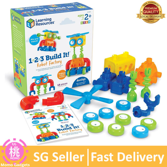 Learning Resources 1-2-3 Build It! Robot Factory, Fine Motor Toy, Robot Building Set for Unisex Children Ages 2+