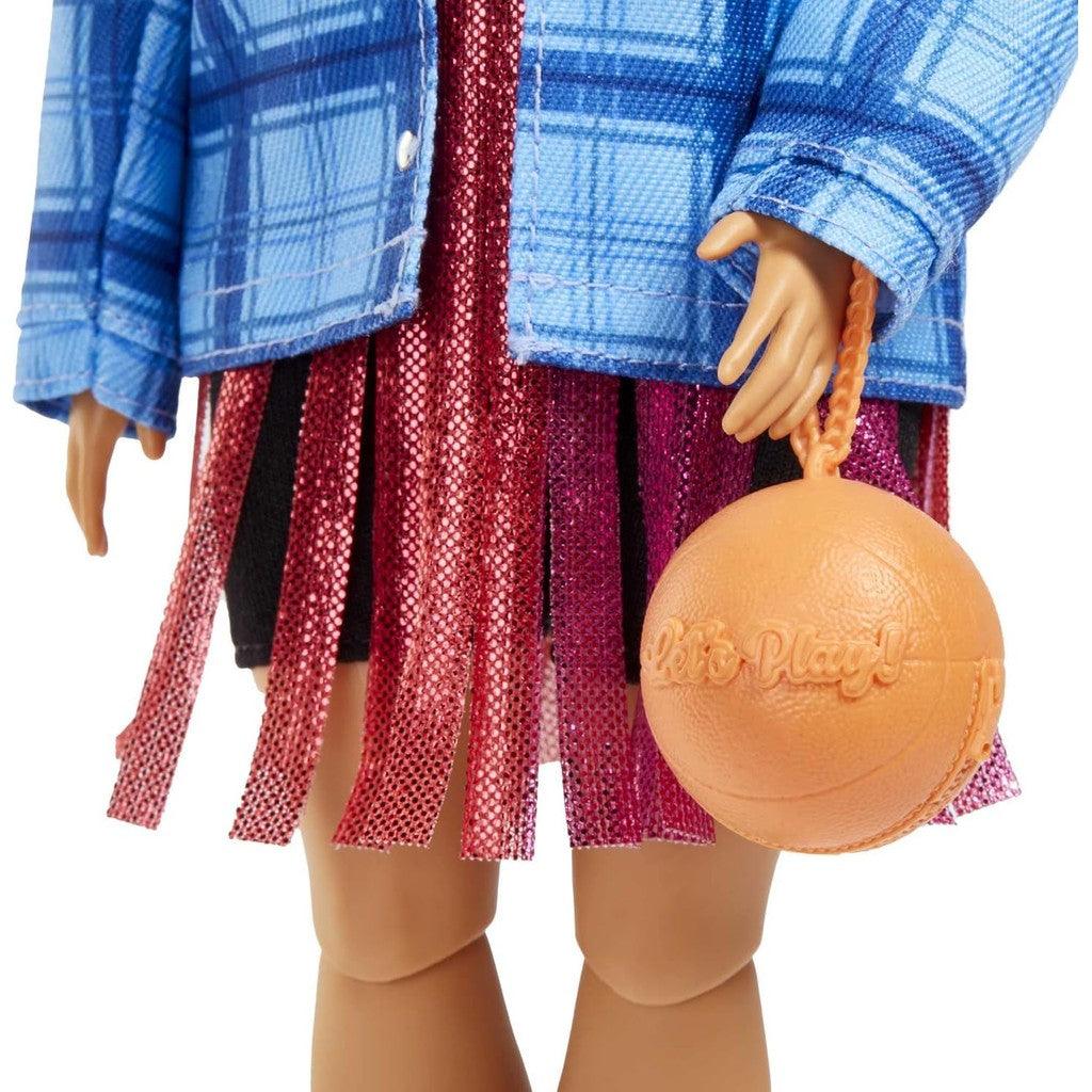 Barbie Extra Doll and Accessories with Pink-Streaked Crimped Hair in Jersey Dress with Pet Corgi