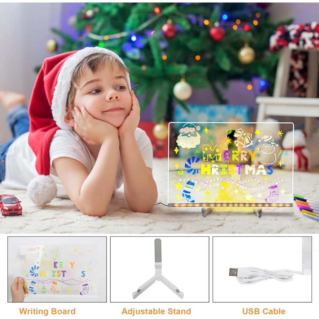LED Note Board with Colors, 30 x 20 cm Light Up Acrylic Message Board, Illuminating LED Acrylic Message Board