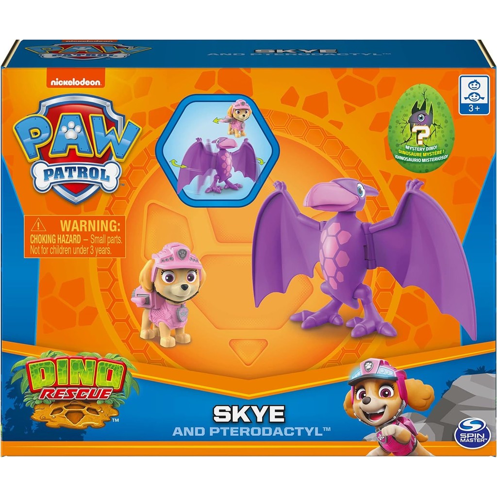 Paw Patrol Dino Rescue Skye and Dinosaur Action Figure Set, for Kids Aged 3 and Up