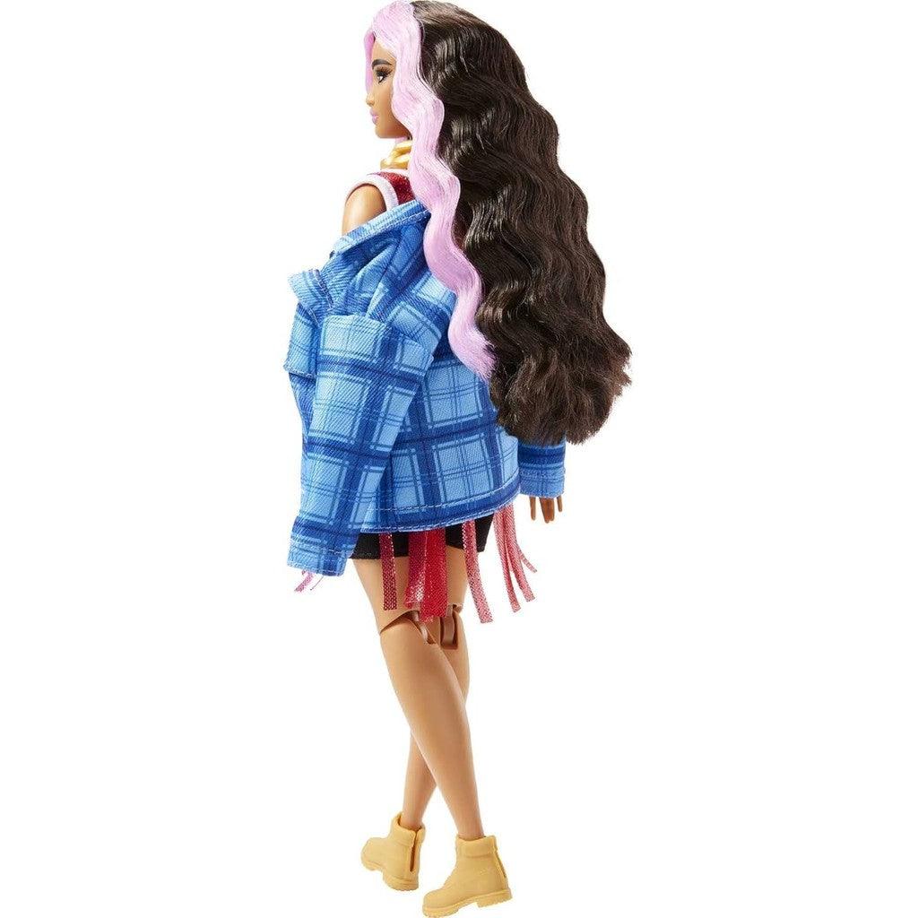 Barbie Extra Doll and Accessories with Pink-Streaked Crimped Hair in Jersey Dress with Pet Corgi