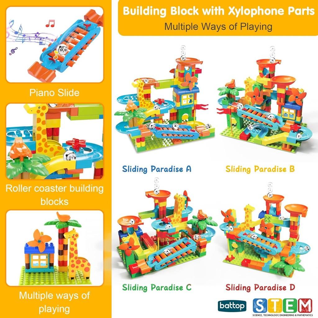 BATTOP Marble Run for Kids Ages 4-8, 167 PCS Classic Big Size Blocks Set, Crazy Marble Run Building Blocks