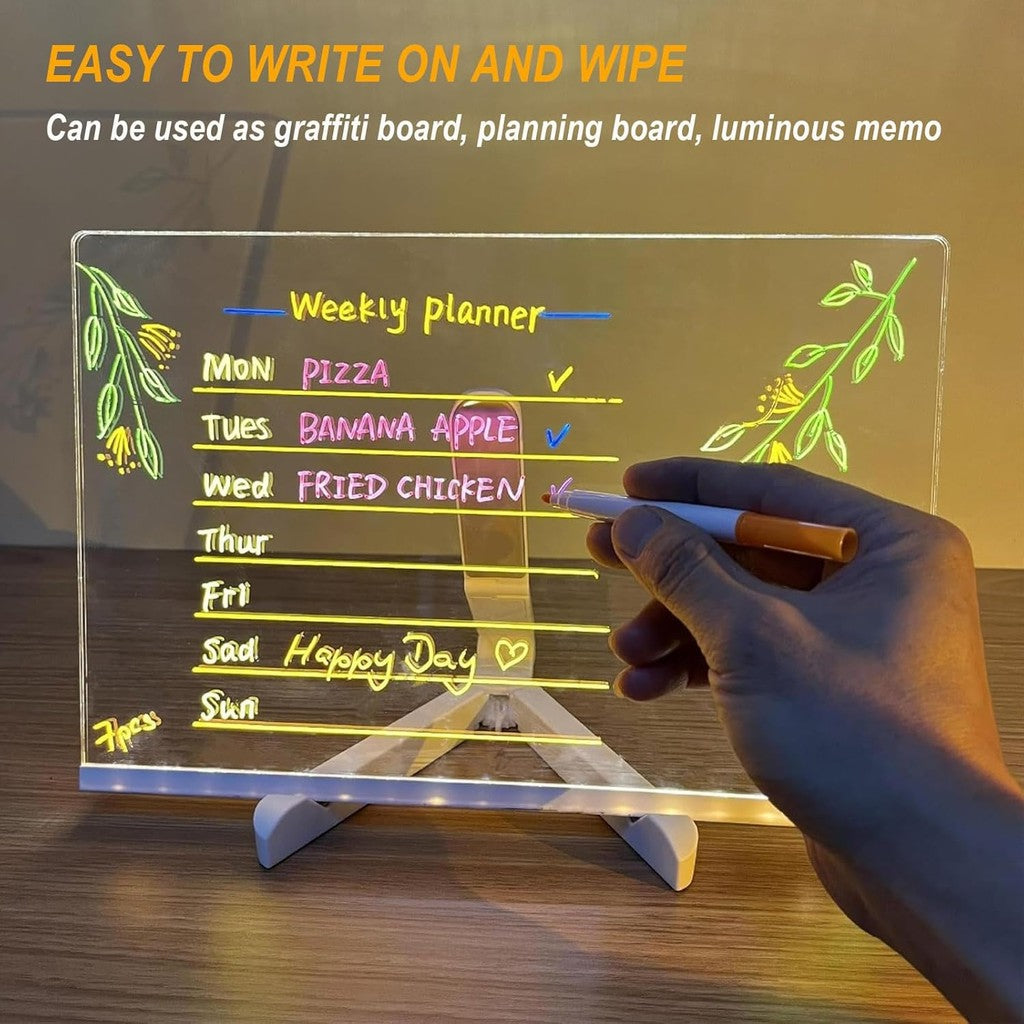 LED Note Board with Colors, 30 x 20 cm Light Up Acrylic Message Board, Illuminating LED Acrylic Message Board