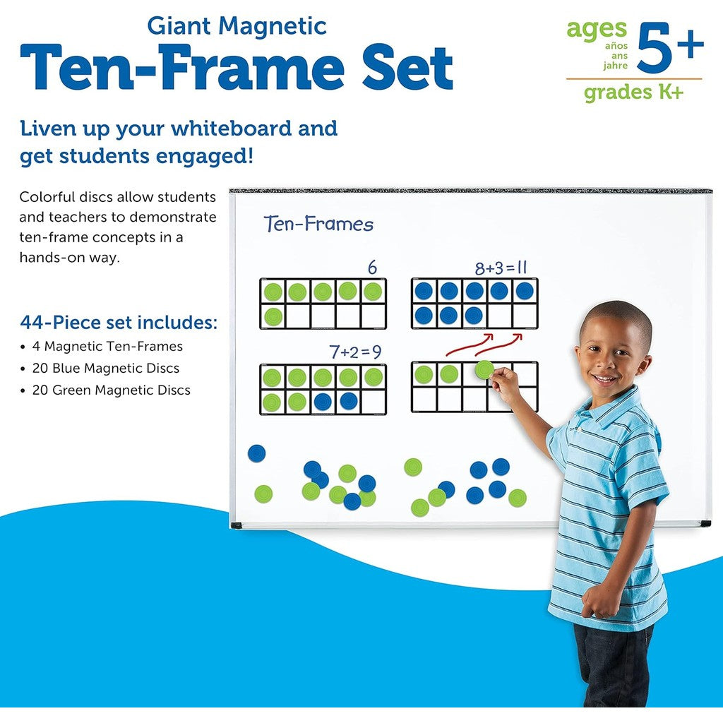 Learning Resources Giant Magnetic Ten Frame Set, Set of 4, Ages 5+, Classroom Math Set, Magnetic Whiteboard Set