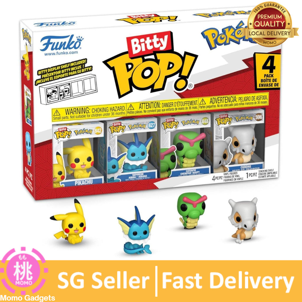Funko Pop! Bitty: Pokemon - Pikachu, Vaporeon, Caterpie, and Cubone - 0.9 Inch (2.2 Cm) Collectable
