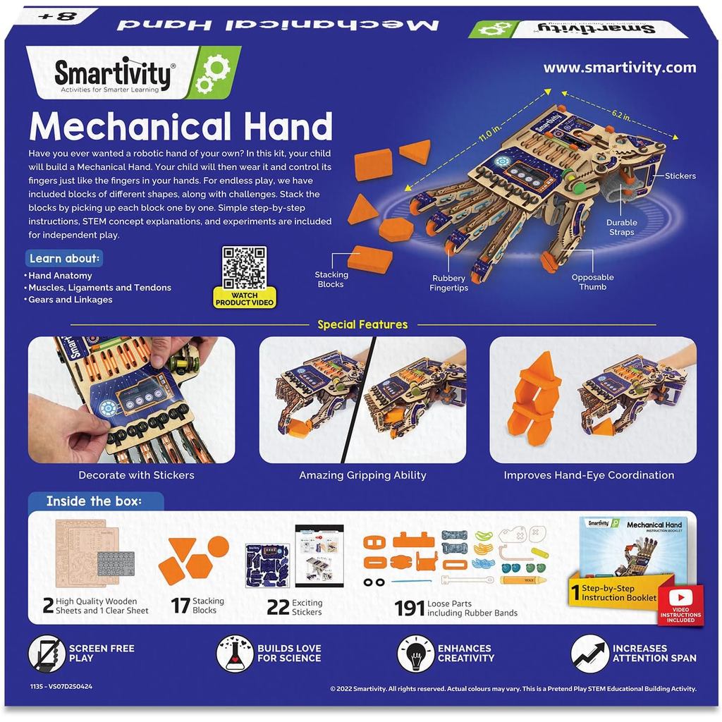 Smartivity DIY Robotic Mechanical Hand STEM Toy for Kids 8-14 Years Old | Parents Choice Award Winner