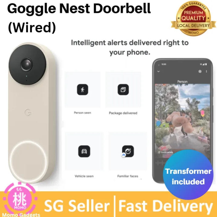 Google Nest Doorbell Wired 3rd Gen cctv door bell viewer motion detection detector speaker alarm security camera