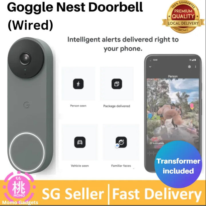 Google Nest Doorbell Wired 3rd Gen cctv door bell viewer motion detection detector speaker alarm security camera